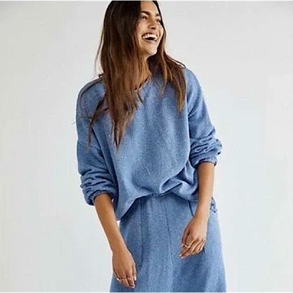 Free People FP Beach Gio Sweater In Blue Size Small Women’s In Dew Shine - Picture 1 of 8